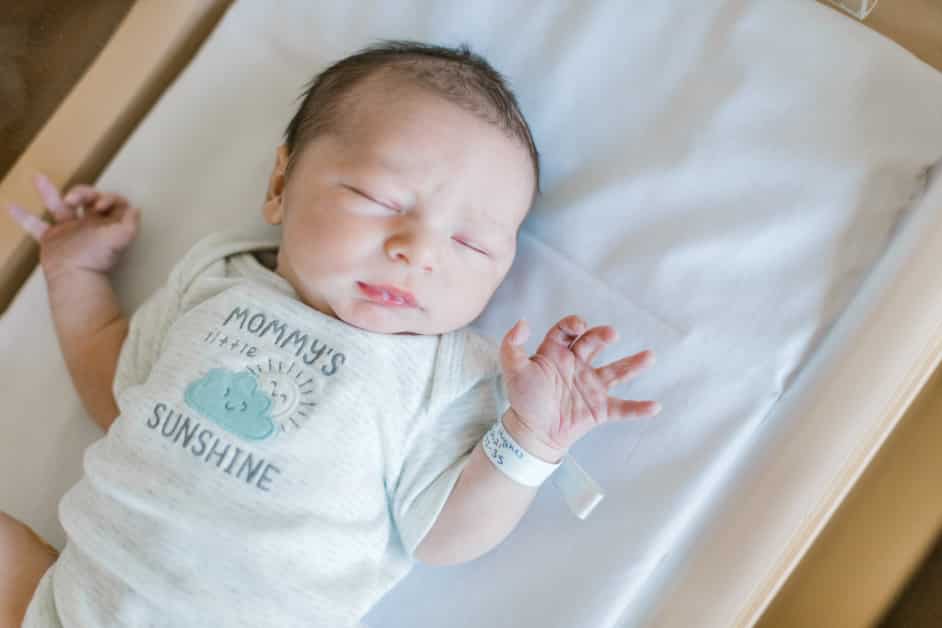 newborn boy in bassinet in the hospital, maine general hospital labor and maternity.