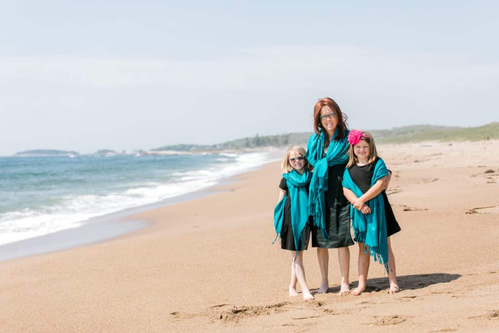 mother and daughter photos at reid state park, bath maine 