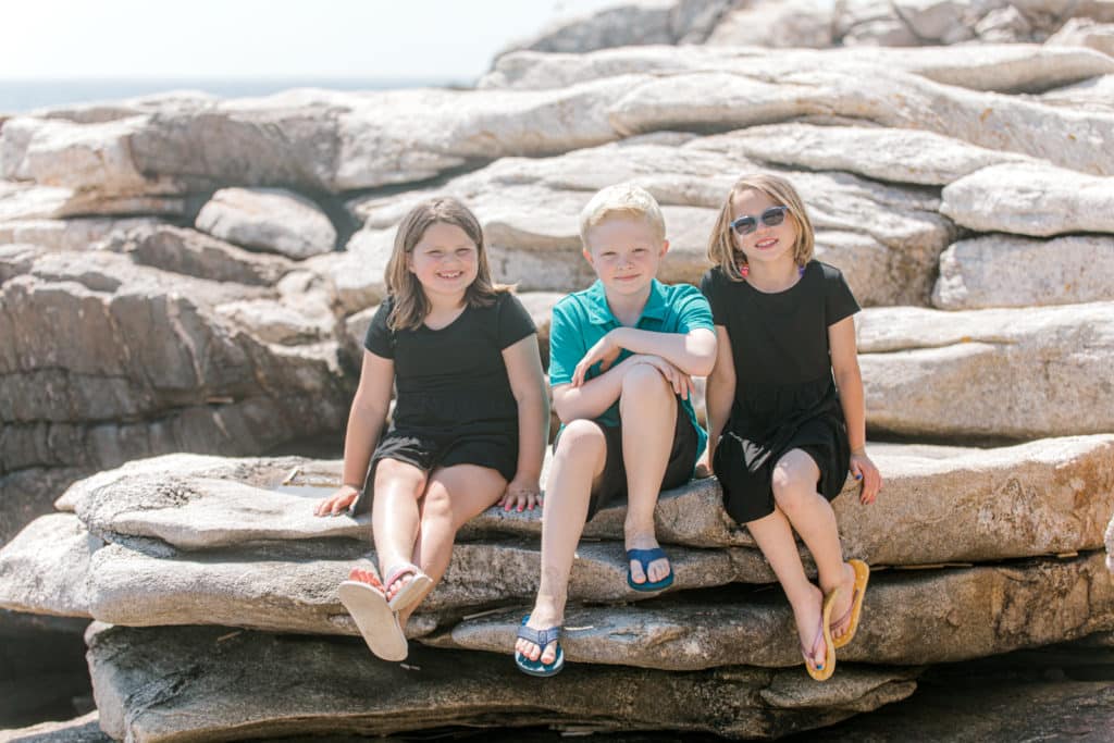 rocky coast of maine, bath maine, kids at the beach